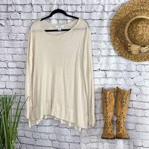 M Magaschoni Linen Long‎ Scoop Neck Lightweight Sweater Cream M